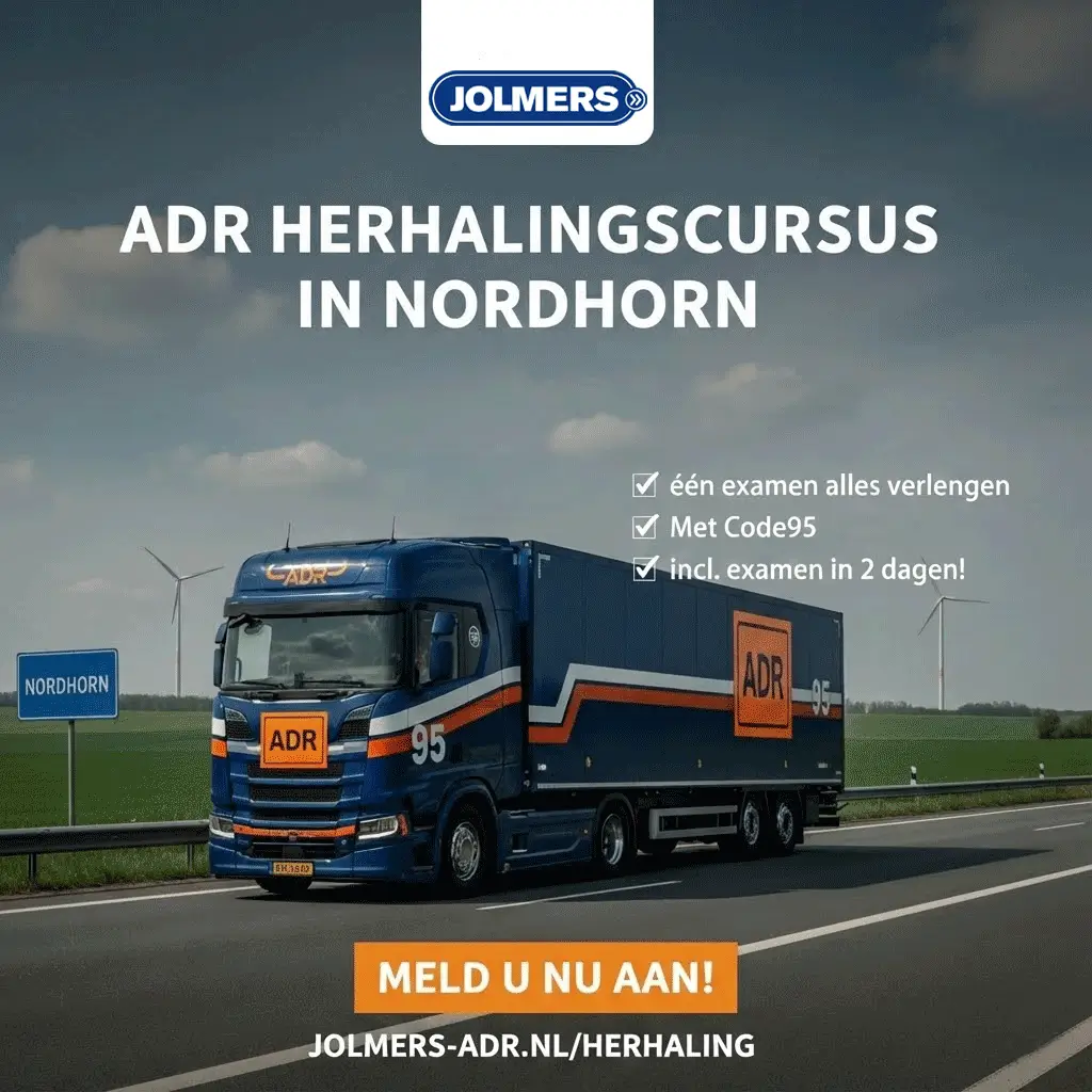 ADR herhalingscursus in Nordhorn bij Jolmers: één examen alles verlengen, met Code95 en examen in 2 dagen.
